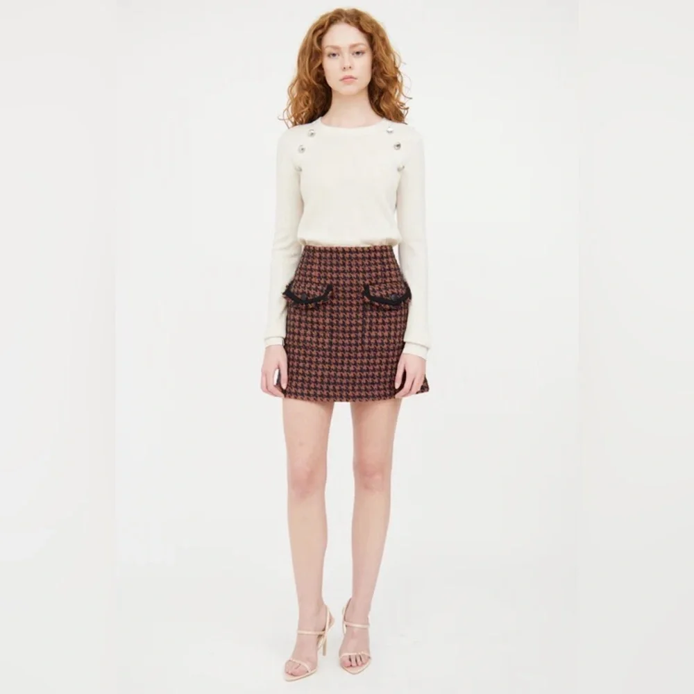 Veronica Beard Andriel Houndstooth Tween Mini Skirt Brown Black Navy Size 4